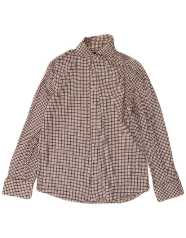 Pierre Cardin Mens Shirt Size 39 15 1/2 Medium White Check Cotton