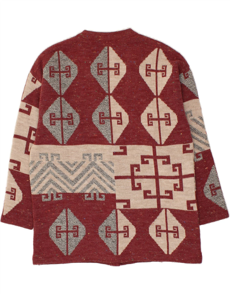 VINTAGE Womens Cardigan Sweater UK 16 Large Burgundy Argyle/Diamond Aztec | Vintage Vintage | Thrift | Second-Hand Vintage | Used Clothing | Messina Hembry 