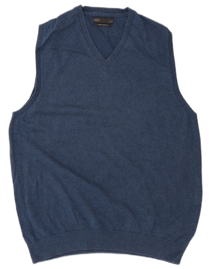 Marks & Spencer Mens Vest Tank Top Large Navy Blue Cotton