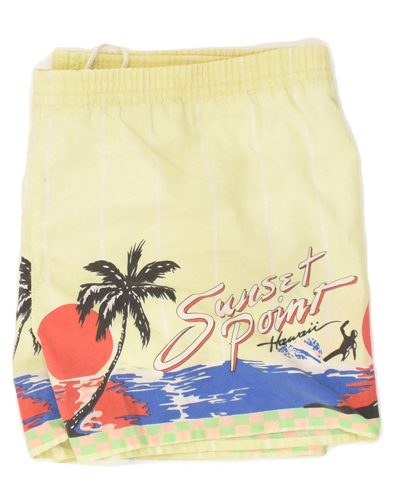 VINTAGE Mens Graphic Swimming Shorts XL Yellow | Vintage Vintage | Thrift | Second-Hand Vintage | Used Clothing | Messina Hembry 