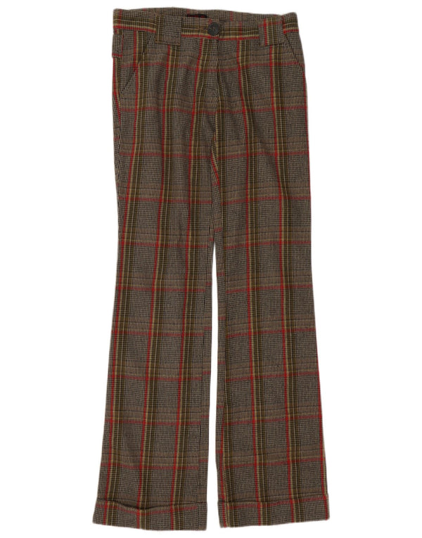 Replay Womens Wide Leg Casual Trousers W28 L35 Brown Houndstooth Cotton