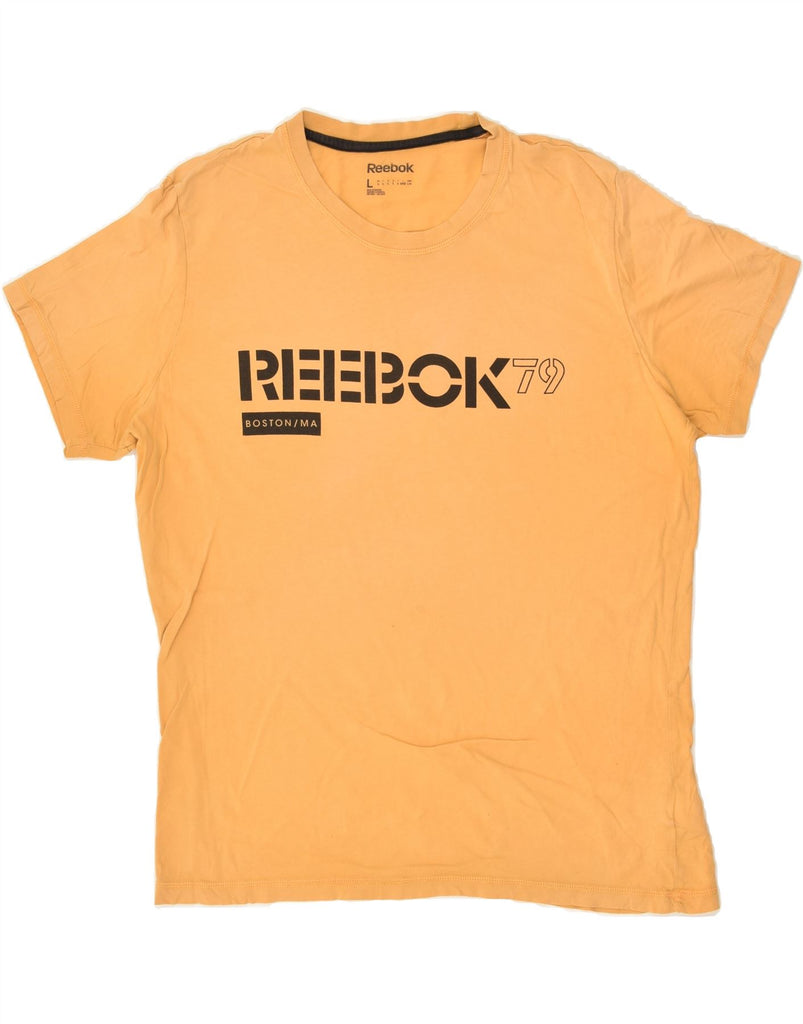 REEBOK Mens Graphic T-Shirt Top Large Yellow Cotton | Vintage Reebok | Thrift | Second-Hand Reebok | Used Clothing | Messina Hembry 