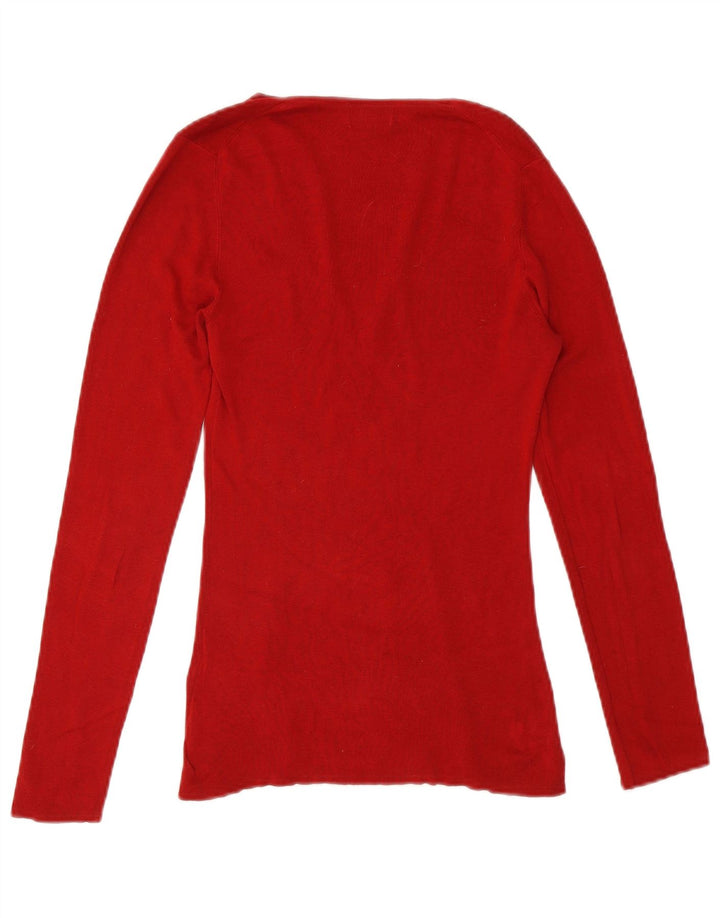 JIGSAW Womens V-Neck Jumper Sweater UK 12 Medium Red Silk