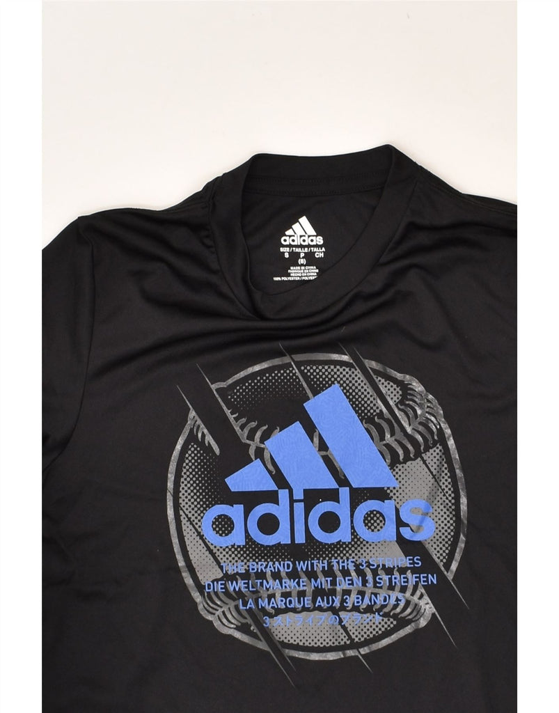 ADIDAS Boys Graphic T-Shirt Top 7-8 Years Small Black Polyester | Vintage Adidas | Thrift | Second-Hand Adidas | Used Clothing | Messina Hembry 