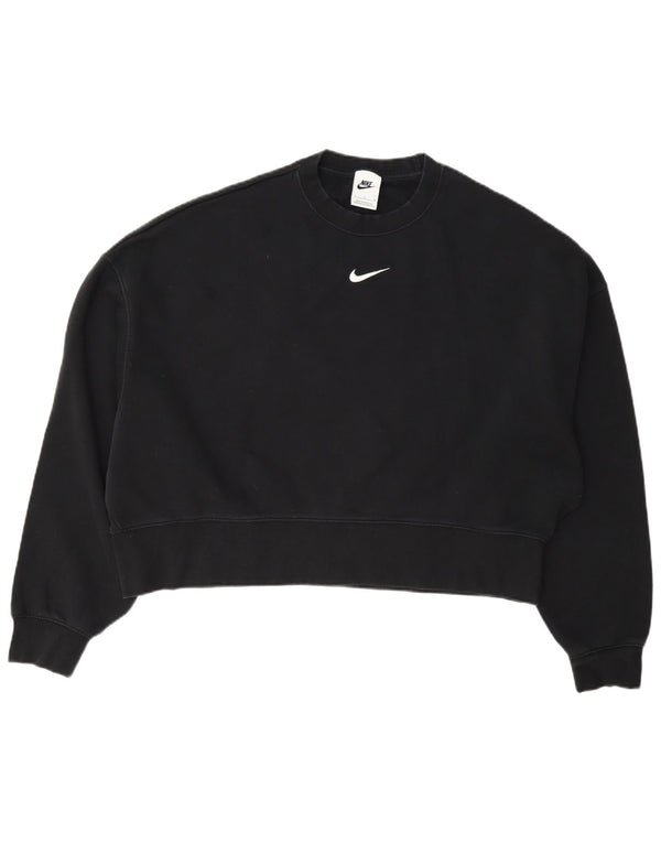 Nike Womens Crop Oversized Sweatshirt Jumper UK 10 Small Black Cotton