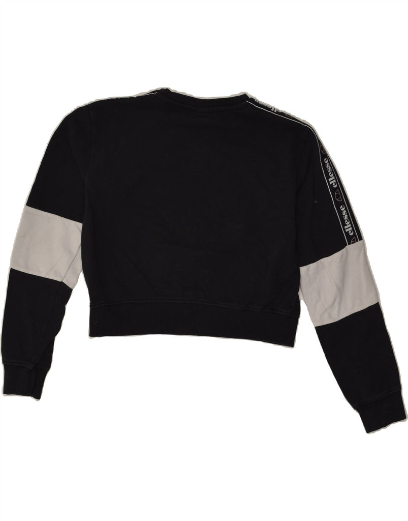 ELLESSE Womens Crop Graphic Sweatshirt Jumper UK 10 Small  Black | Vintage Ellesse | Thrift | Second-Hand Ellesse | Used Clothing | Messina Hembry 