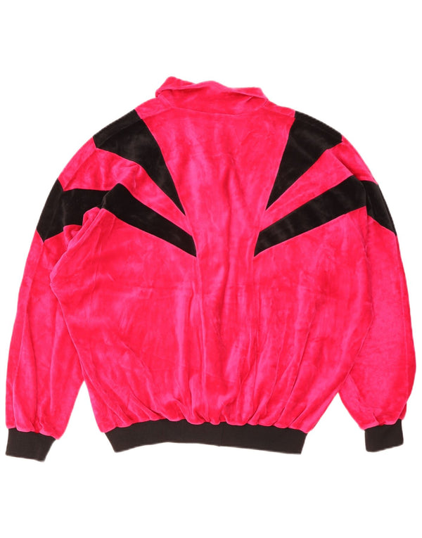 Vintage Womens Velvet Tracksuit Top Jacket UK 14 Large Pink Colourblock