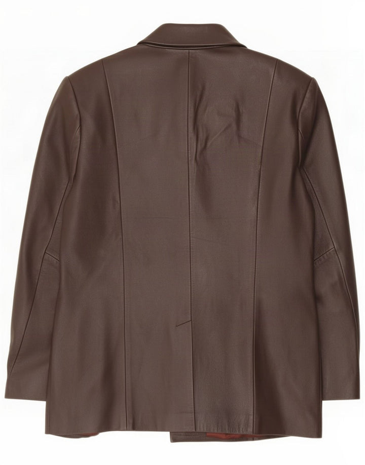 Steilmann Womens 4 Button Leather Blazer Jacket UK 12 Medium Brown