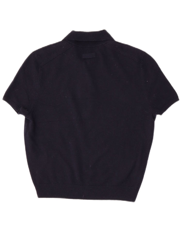 Zara Womens Short Sleeve Polo Neck Jumper Sweater UK 14 Medium Navy Blue