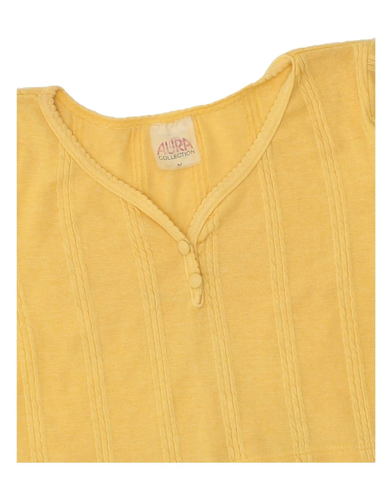 VINTAGE Womens Crop T-Shirt Top UK 14 Medium Yellow Polyester | Vintage Vintage | Thrift | Second-Hand Vintage | Used Clothing | Messina Hembry 