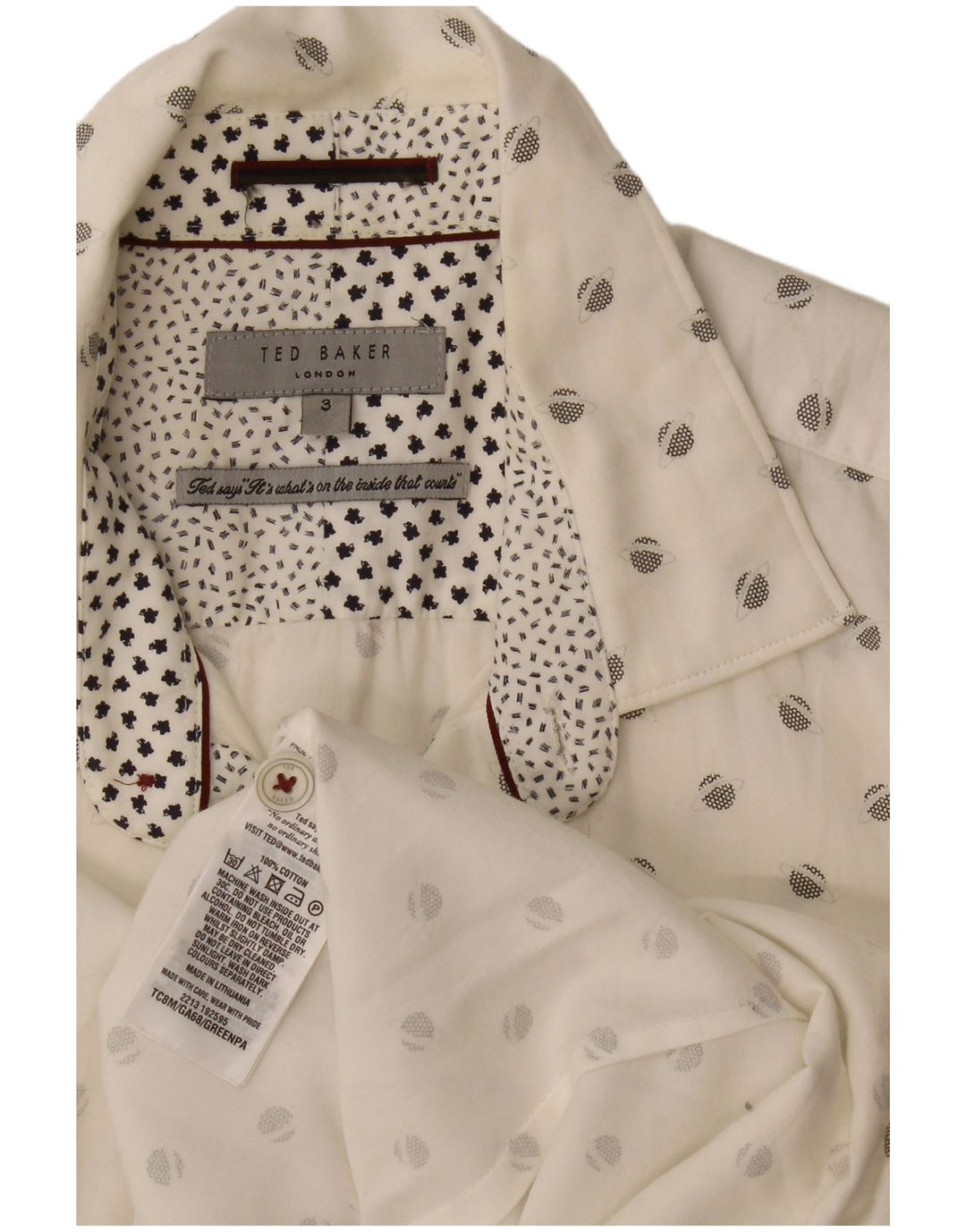 Ted Baker Mens Abstract Pattern Shirt Size 3 Medium White Cotton