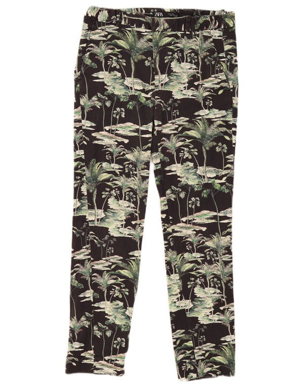 Zara Womens Slim Chino Trousers Medium W28 L25 Black Floral Cotton
