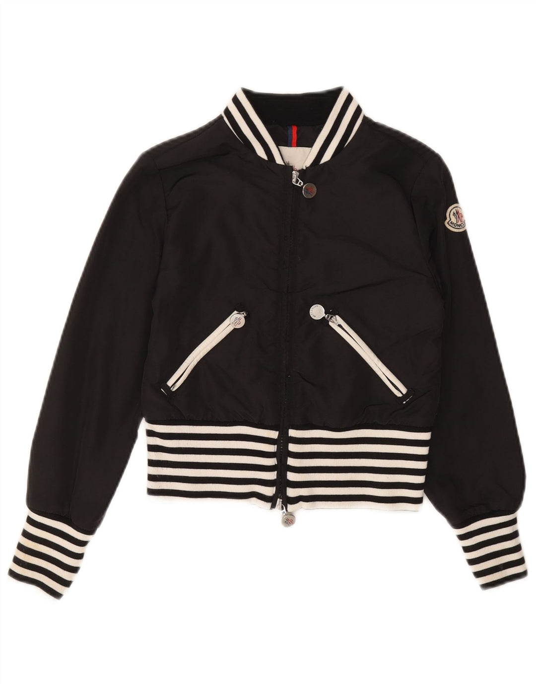 Moncler Girls Crop Bomber Jacket 9-10 Years Black Striped Polyamide