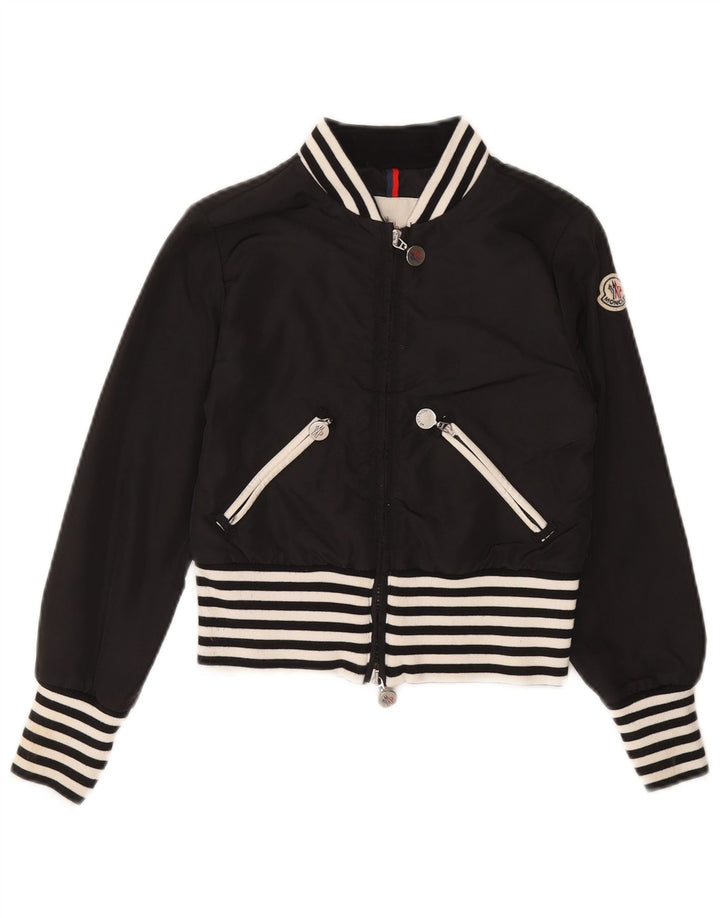 Moncler Girls Crop Bomber Jacket 9-10 Years Black Striped Polyamide