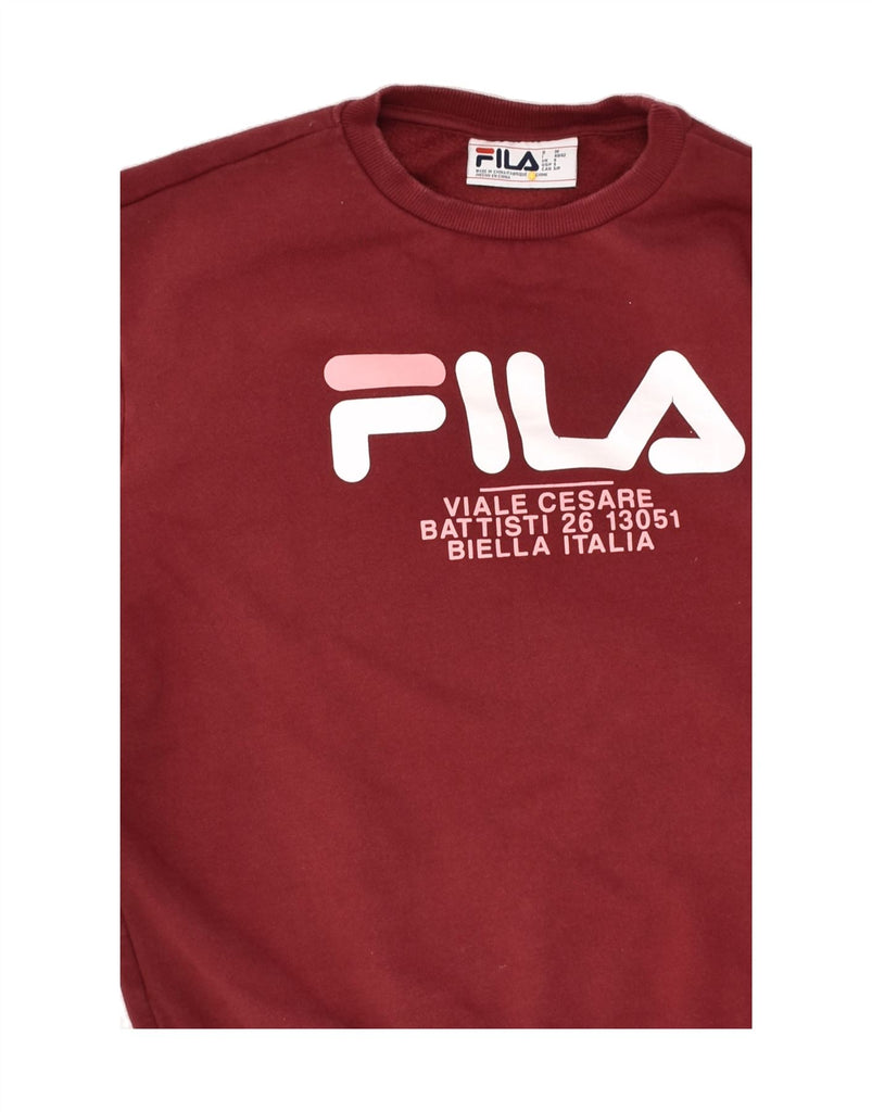 FILA Womens Graphic Sweatshirt Jumper UK 10 Small Burgundy Cotton | Vintage Fila | Thrift | Second-Hand Fila | Used Clothing | Messina Hembry 