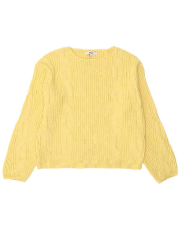 Marks & Spencer Womens Boat Neck Jumper Sweater UK 14 Medium Yellow Acrylic