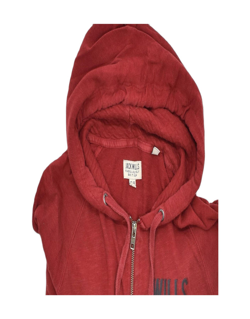 JACK WILLS Womens 3/4 Sleeve Zip Hoodie Sweater UK 14 Medium Red Cotton | Vintage | Thrift | Second-Hand | Used Clothing | Messina Hembry 