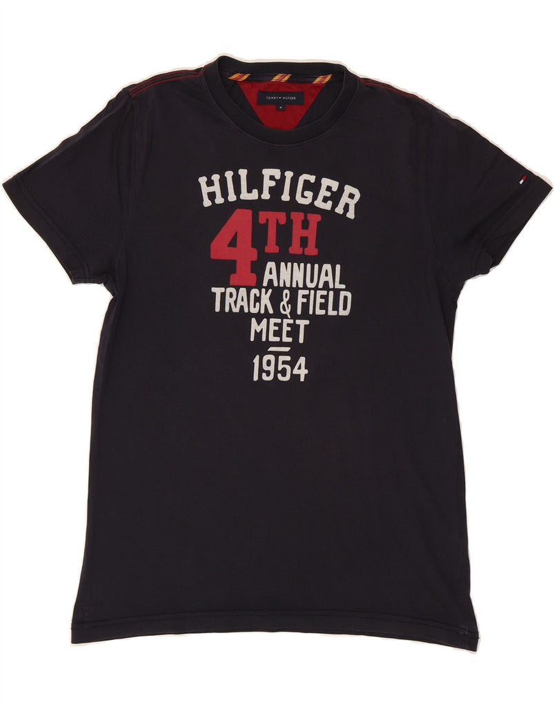 TOMMY HILFIGER Mens Graphic T-Shirt Top Medium Black Cotton Vintage Tommy Hilfiger and Second-Hand Tommy Hilfiger from Messina Hembry 