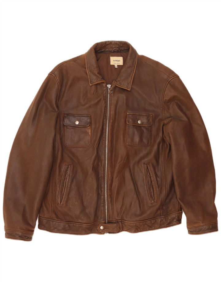 Conbipel Mens Leather Jacket IT 58 2XL Brown Leather