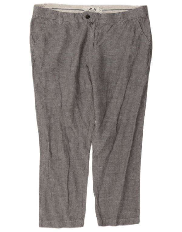 Fat Face Womens Crop Slim Chino Trousers UK 14 Large W36 L26 Grey Linen