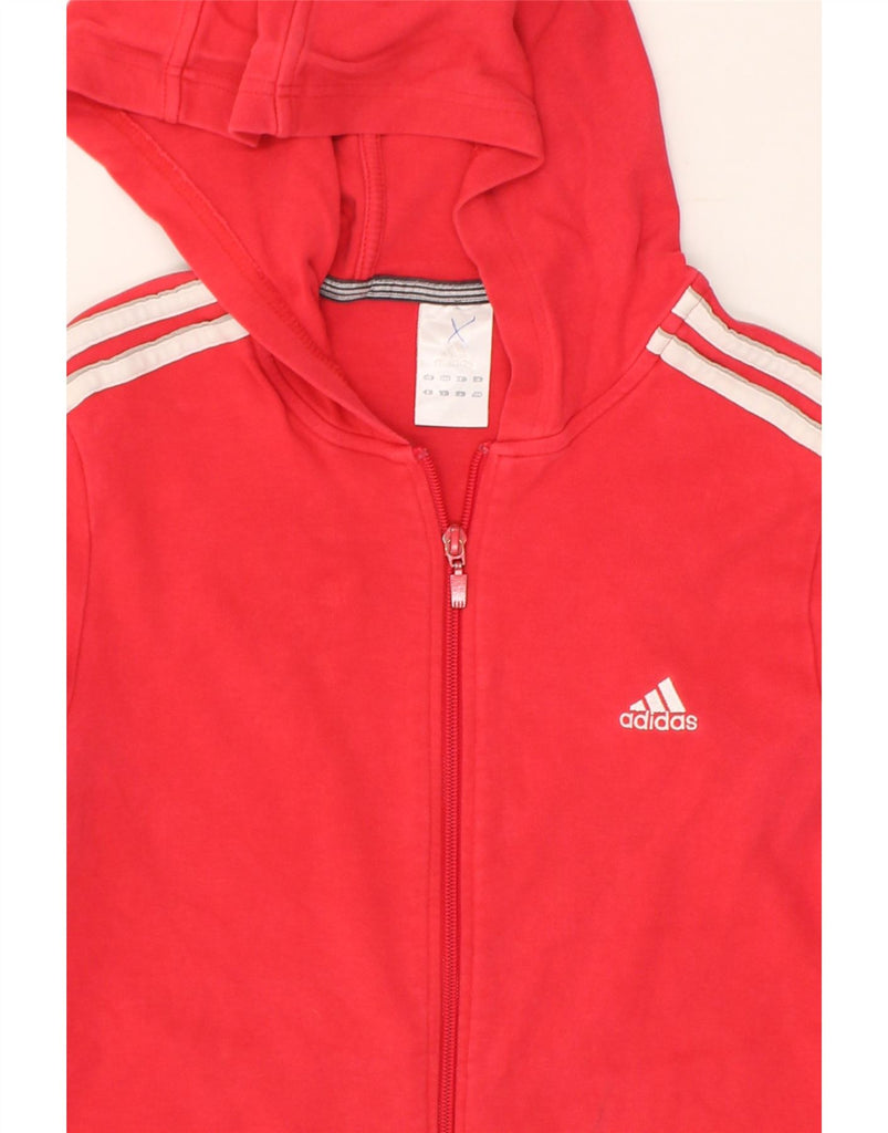 ADIDAS Womens Zip Hoodie Sweater UK 12 Medium Red Cotton | Vintage Adidas | Thrift | Second-Hand Adidas | Used Clothing | Messina Hembry 