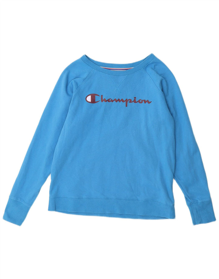 CHAMPION Womens Graphic Sweatshirt Jumper UK 16 Large Blue Cotton