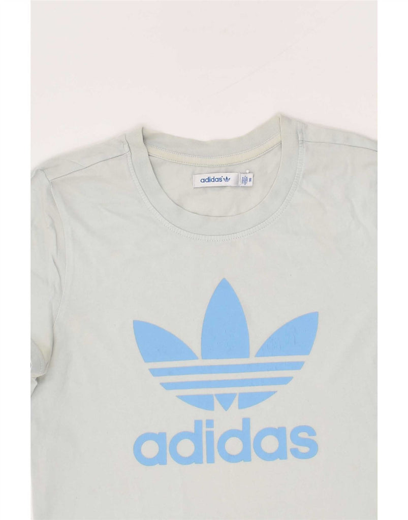 ADIDAS Womens Graphic T-Shirt Top EU 36 Small Blue Cotton Vintage Adidas and Second-Hand Adidas from Messina Hembry 