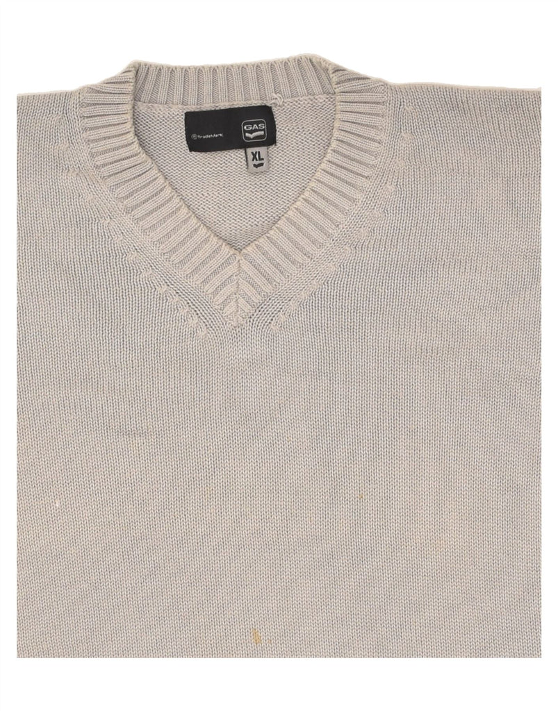 GAS Mens V-Neck Jumper Sweater XL Grey Cotton | Vintage Gas | Thrift | Second-Hand Gas | Used Clothing | Messina Hembry 