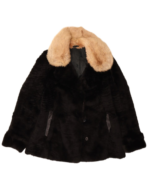 VINTAGE Womens Faux Fur Jacket UK 14 Medium Black
