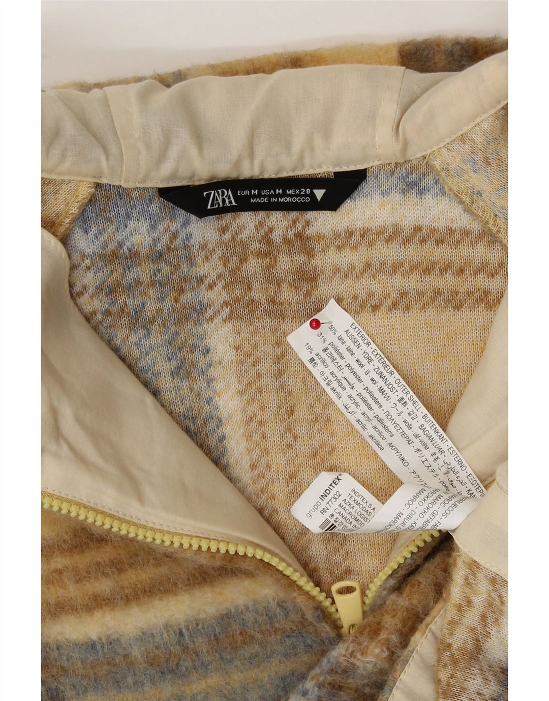ZARA Womens Oversized Hooded Jumper Sweater UK 14 Medium Yellow Check Wool