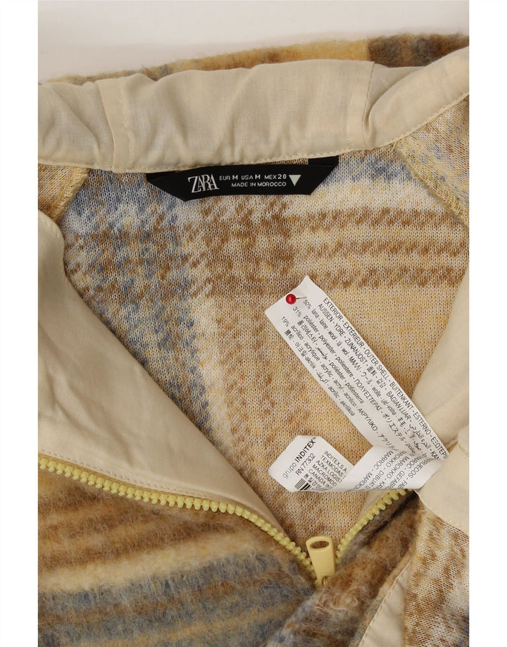 ZARA Womens Oversized Hooded Jumper Sweater UK 14 Medium Yellow Check Wool