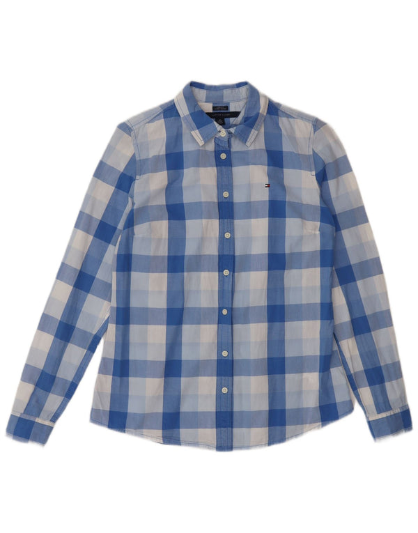 Tommy Hilfiger Womens Classic Fit Shirt UK 6 XS Blue Check Cotton Classic