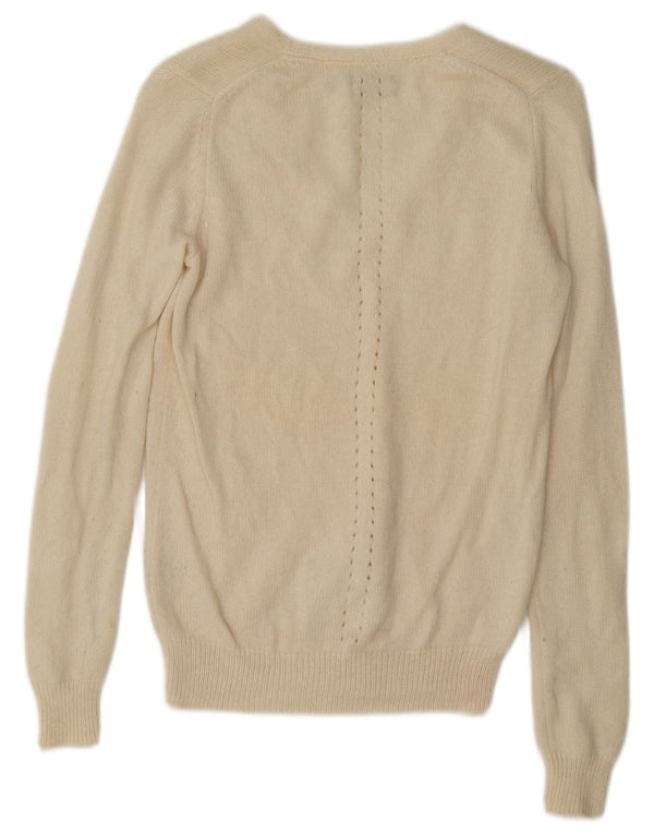 Massimo Dutti Womens V-Neck Jumper Sweater UK 14 Medium Off White Cashmere