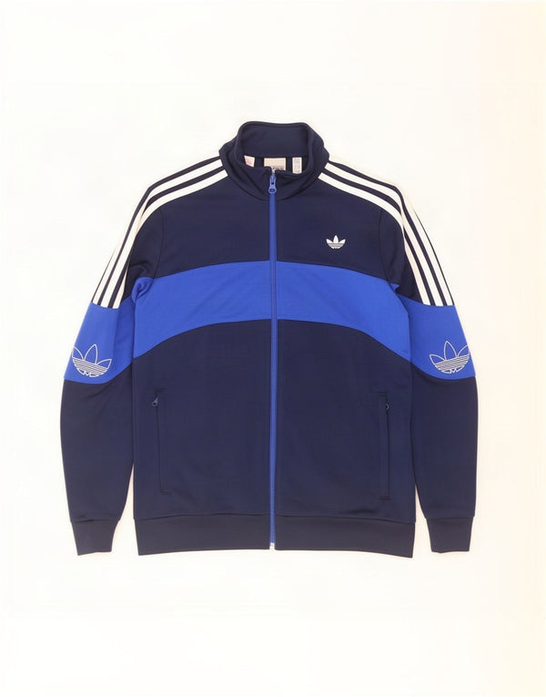 Adidas Boys Graphic Tracksuit Top Jacket 12-13 Years Navy Blue Colourblock