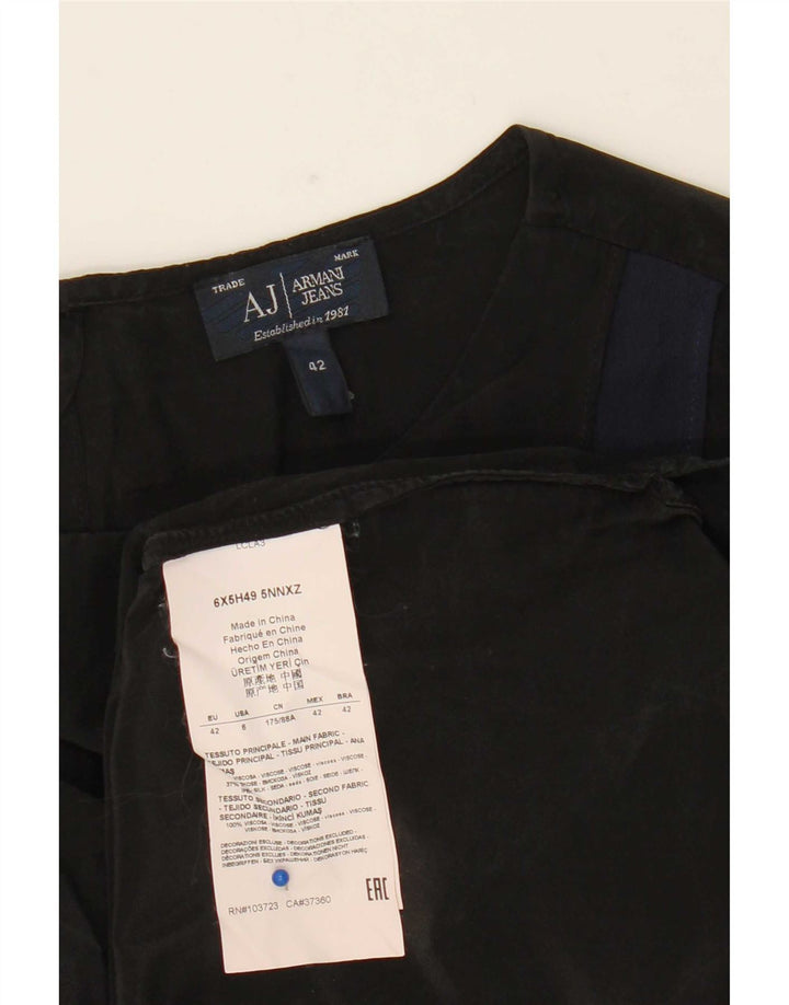 Armani Jeans Womens Long Sleeve Blouse Top EU 42 Large Black Colourblock