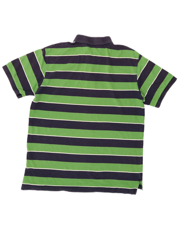 IZOD Mens Polo Shirt Large Green Striped Cotton