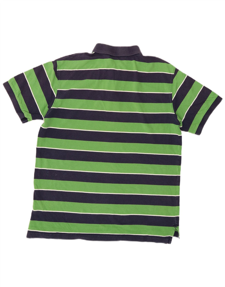 IZOD Mens Polo Shirt Large Green Striped Cotton