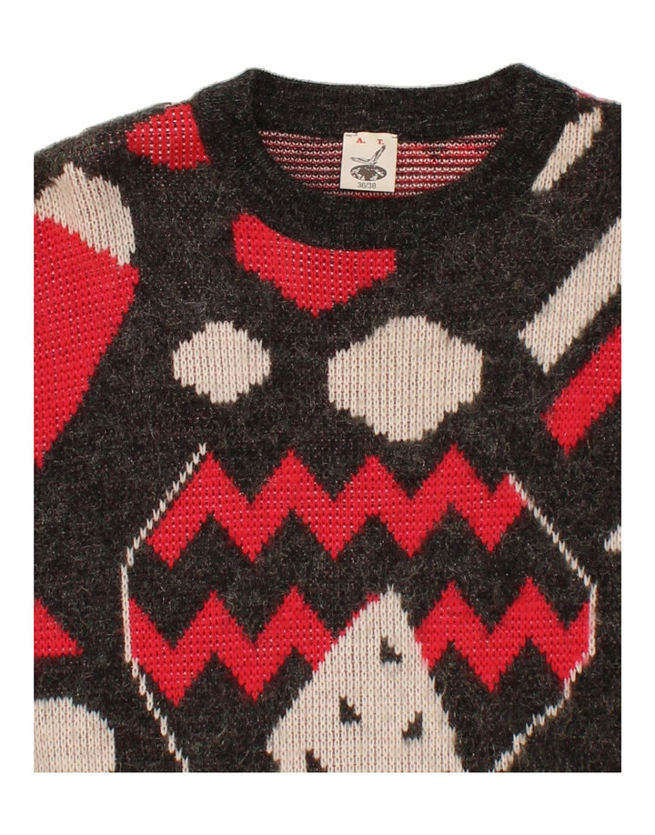 VINTAGE Womens Crew Neck Jumper Sweater EU 36/38 Medium Grey Geometric Vintage Vintage and Second-Hand Vintage from Messina Hembry 
