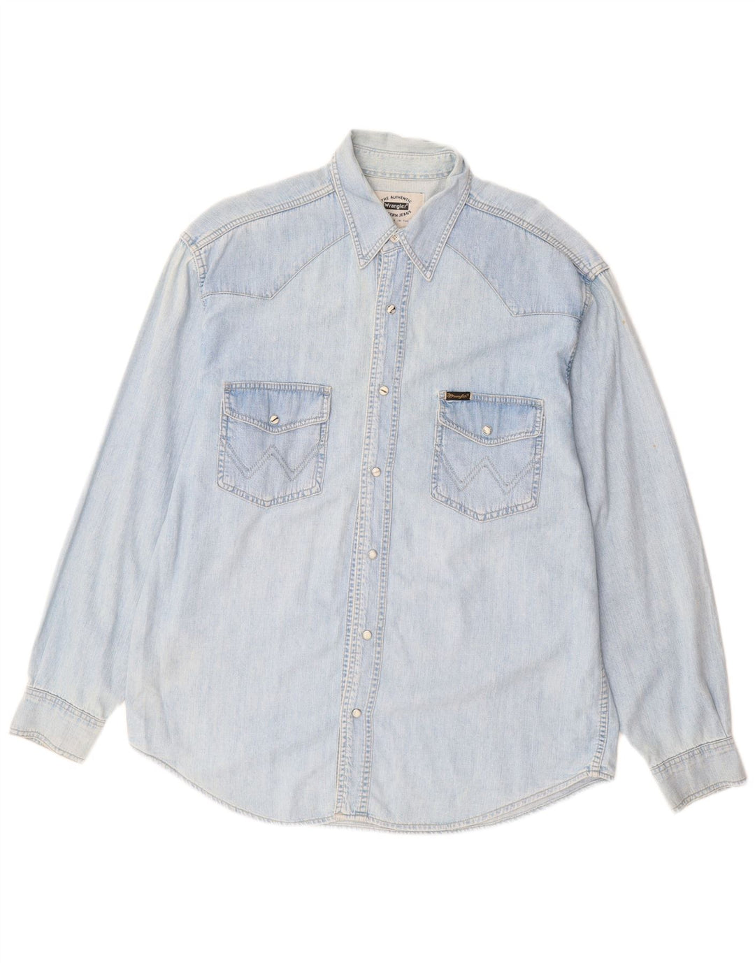 Wrangler Mens Western Denim Shirt Large Blue Cotton