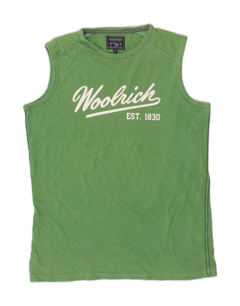 WOOLRICH Boys Graphic Vest Top 13-14 Years Green Cotton | Vintage Woolrich | Thrift | Second-Hand Woolrich | Used Clothing | Messina Hembry 