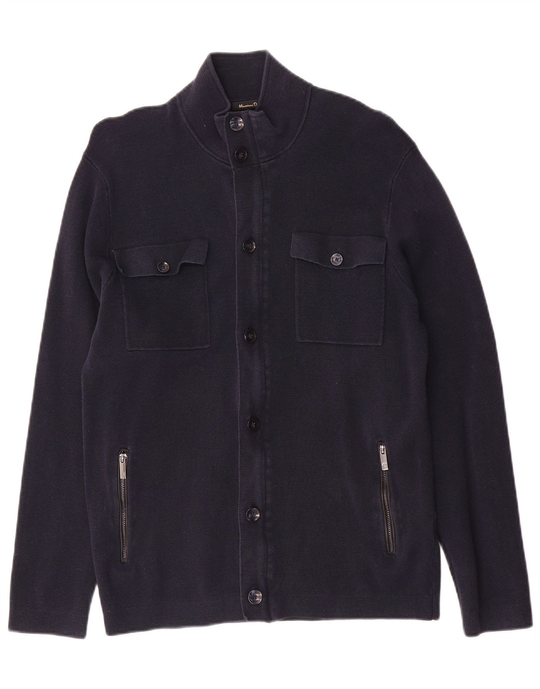 Massimo Dutti Mens Cardigan Sweater Medium Navy Blue Cotton