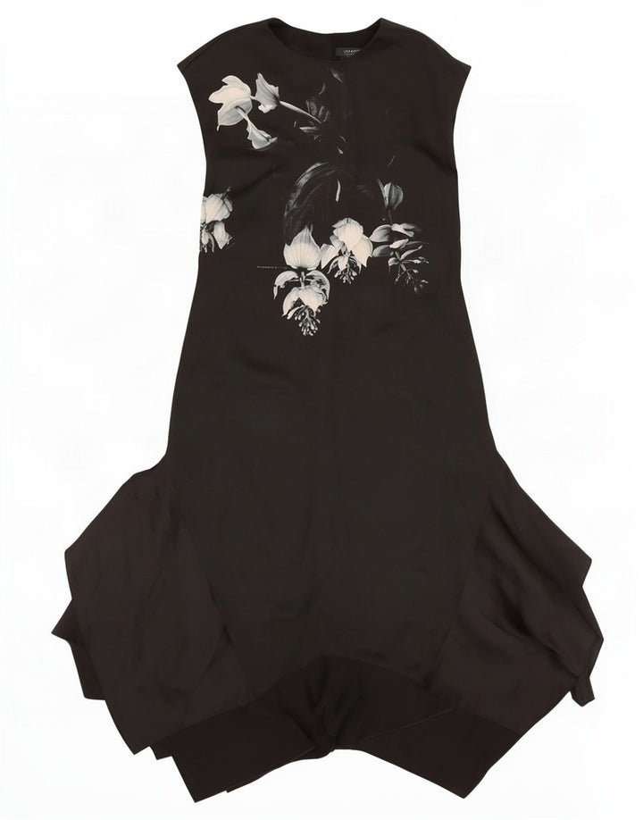 All Saints Womens Maxi Asymmetrical Dress UK 12 Medium Black Floral