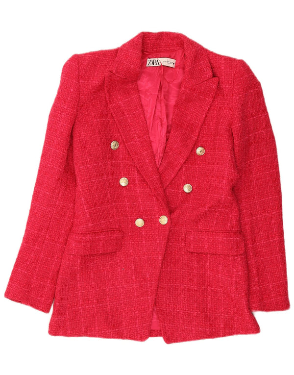 Zara Womens Double Breasted Blazer Jacket UK 6 XS Pink Check