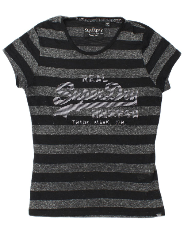 Superdry Womens Graphic T-Shirt Top UK 12 Medium Black Striped Polyester
