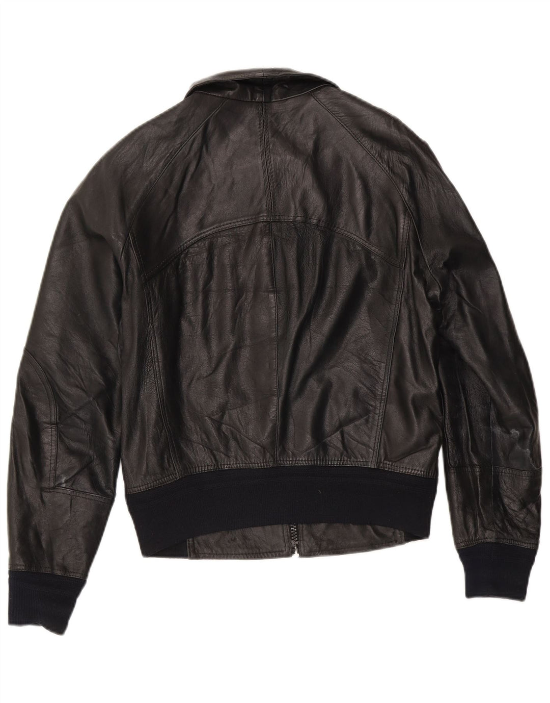 Vintage Womens Bomber Leather Jacket IT 50 XL Black Leather