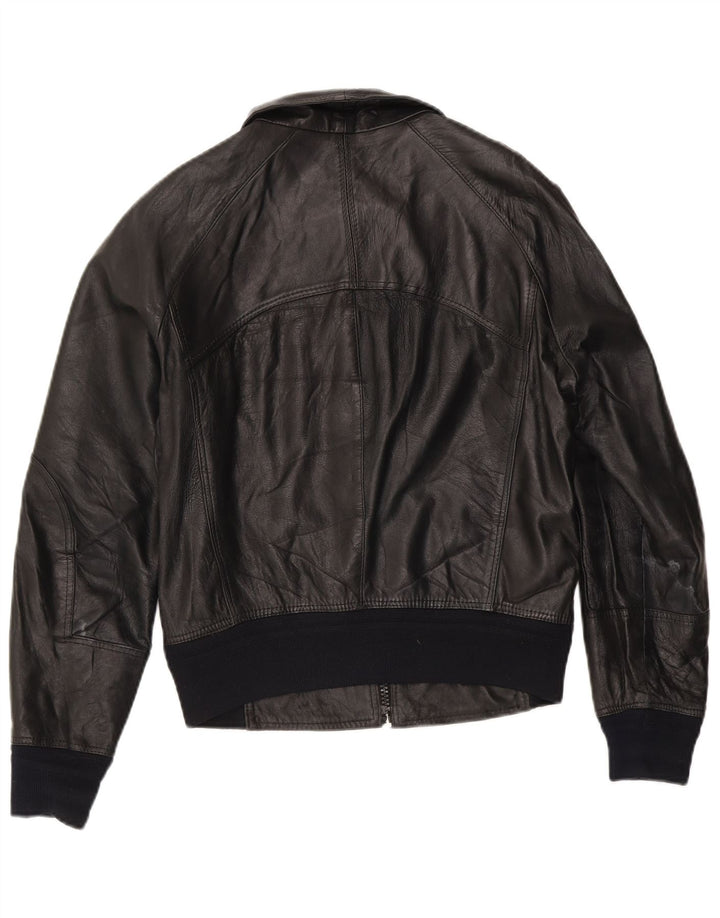 Vintage Womens Bomber Leather Jacket IT 50 XL Black Leather