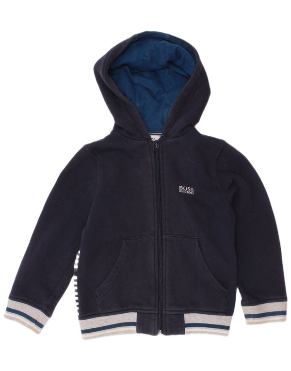 Hugo Boss Girls Graphic Zip Hoodie Sweater 3-4 Years Navy Blue Colourblock