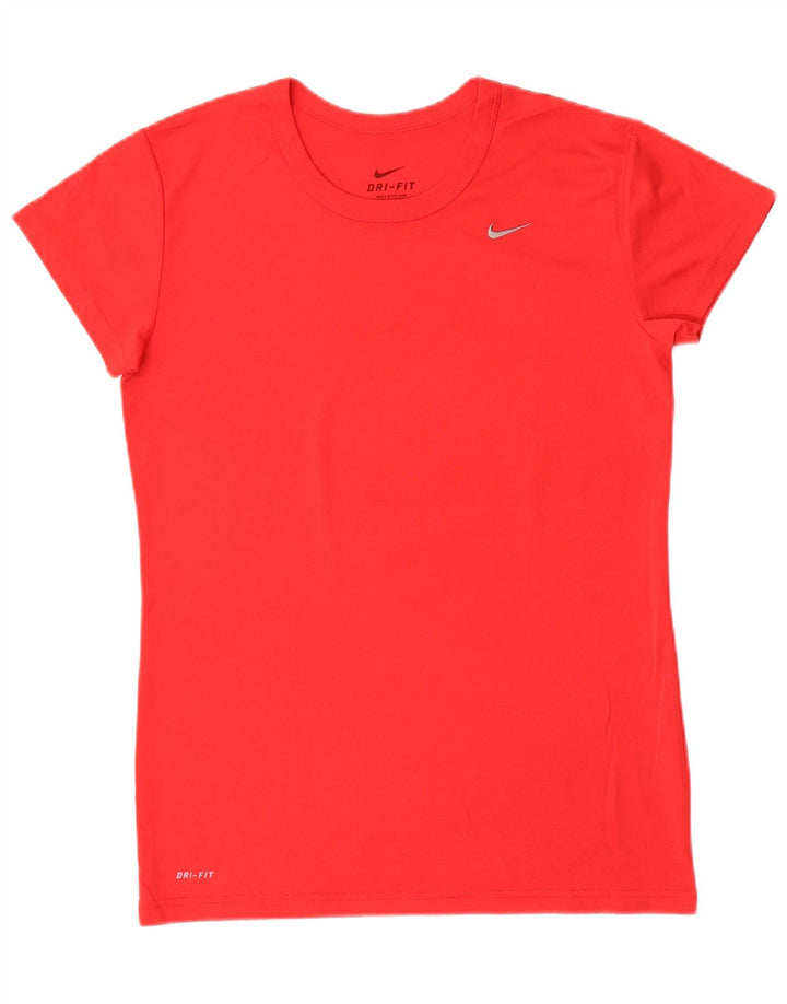 NIKE Womens Dri Fit T-Shirt Top UK 12 Medium Red Polyester