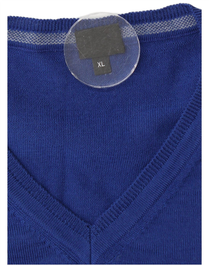 Hugo Boss Mens V-Neck Jumper Sweater XL Blue Virgin Wool