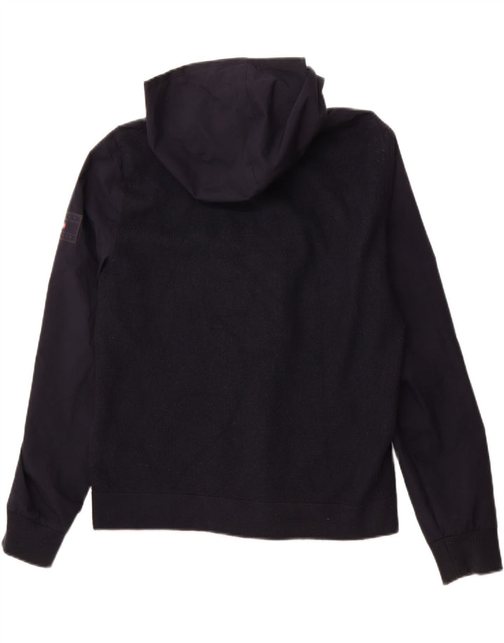 TOMMY HILFIGER Mens Hooded Bomber Jacket UK 36 Small Navy Blue Polyester